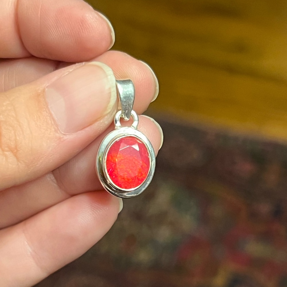 Dyed Pink Opal Sterling Silver Pendant